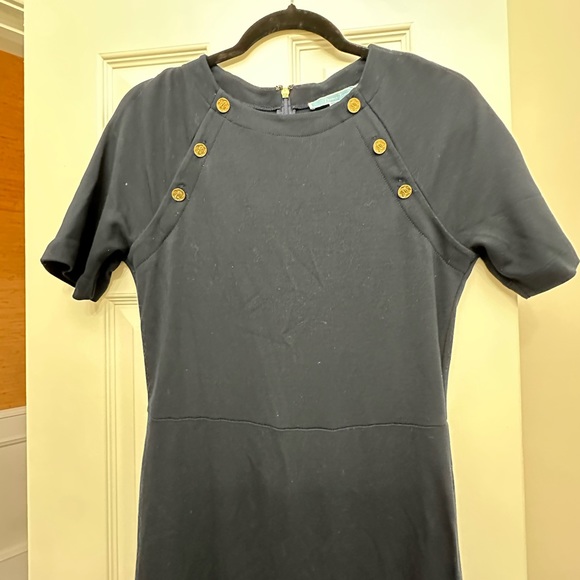 Draper James navy blue midi dress with gold button details.  Size Medium - Picture 3 of 10